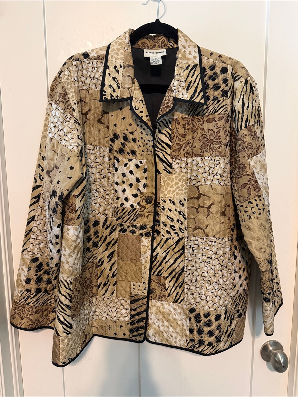 Vintage 90s Alfred Dunner 100% Silk Patchwork Quilted Animal Print Jacket